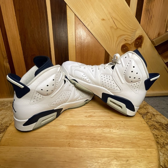 Air Jordan 6 Retro Sz 9/10.5W - white /Dark Blue, Fair Cond, orginal box good co - Picture 5 of 11